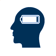 A person's head with a low battery inside.